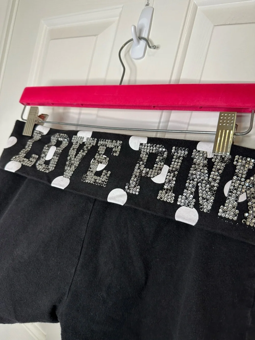 Y2K VS PINK Black White Bedazzled Foldover Yoga Booty Shorts M *Flawed* Mcbling - Picture 2 of 7